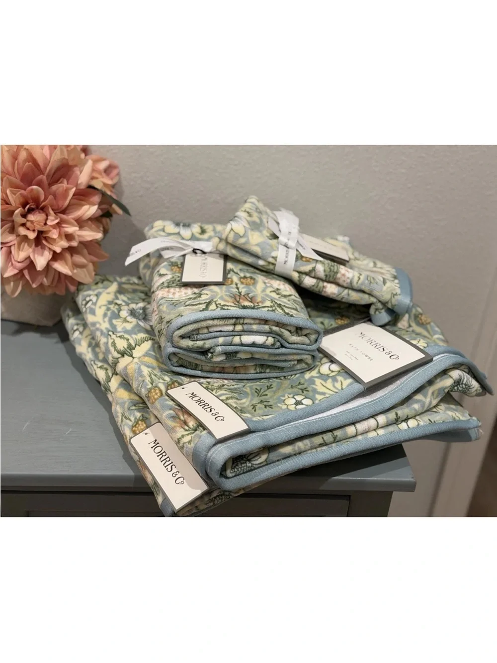 6pc Morris & Co. Velour Towel Set Strawberry Thief 2 Bath, 2 Hand, & 2 Tip - NWT
